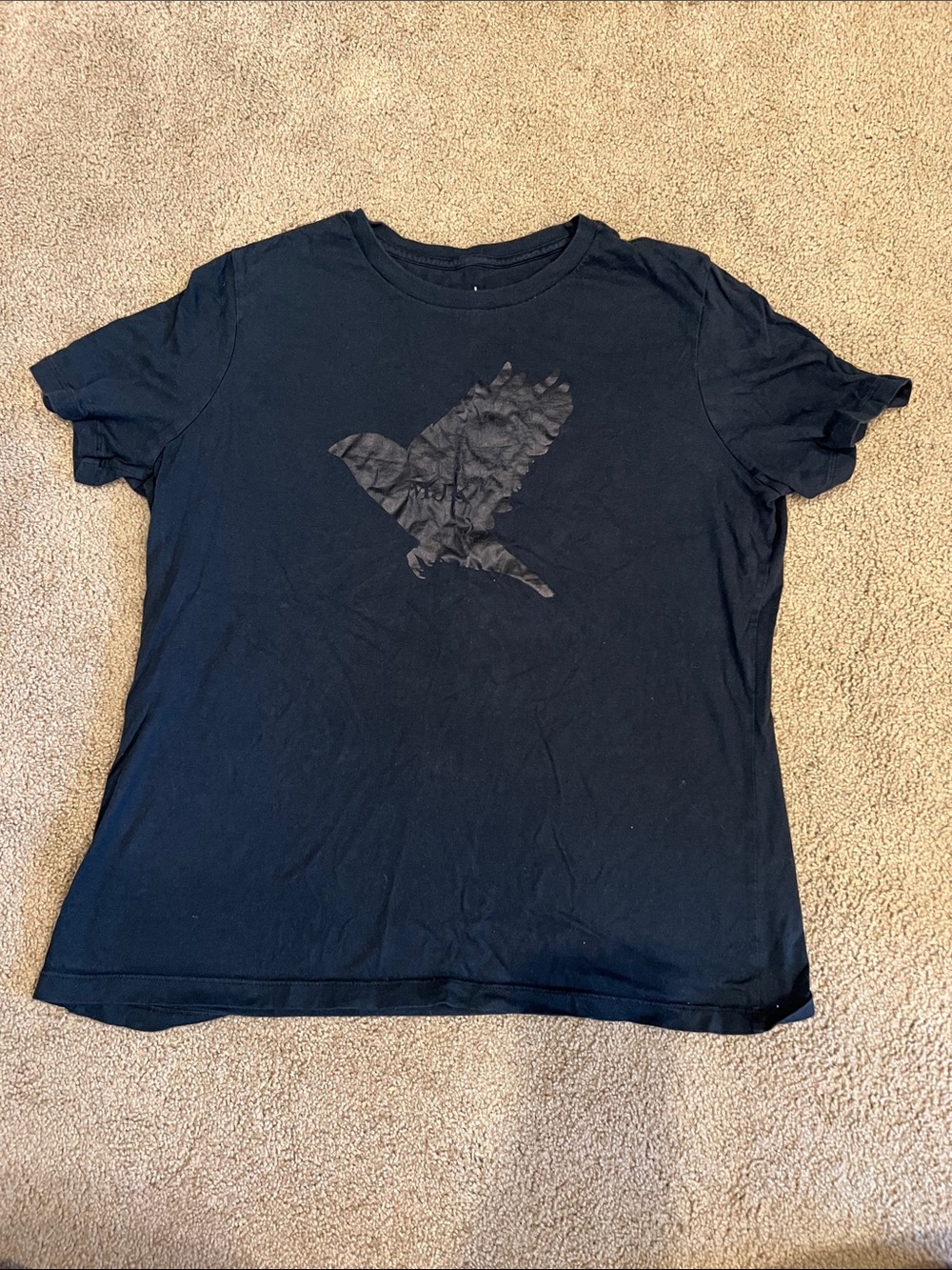 Black Short Sleeve Tee with Subtle Bird Graphic - Unbranded